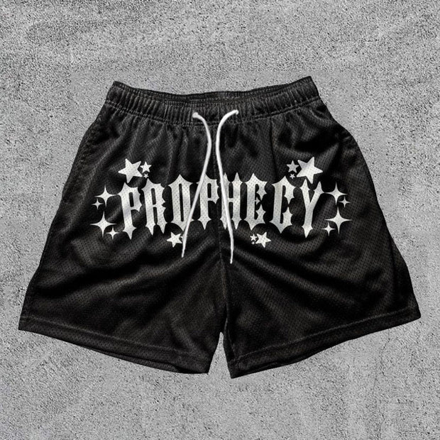 Prophecy Print Drawstring Mesh Shorts