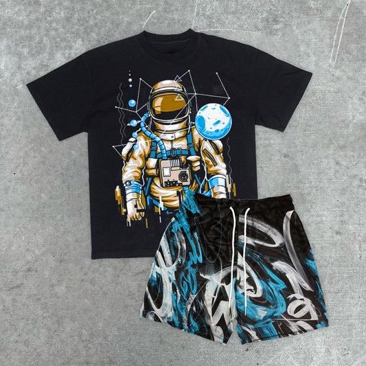 Astronaut Print Short Sleeve Streetsuit