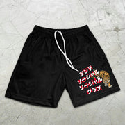 Tiger Japanese slogan graphic print elastic shorts