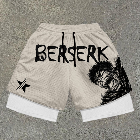 Berserk Print Double Layer Mesh Shorts