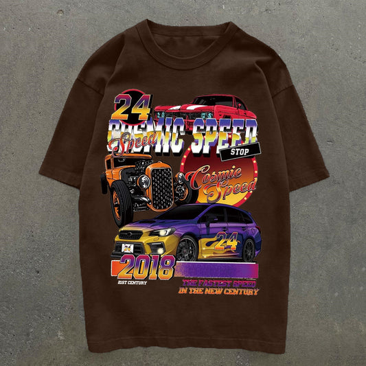 Racing Car Cosmic Speed Print Short Sleeve T-Shirt