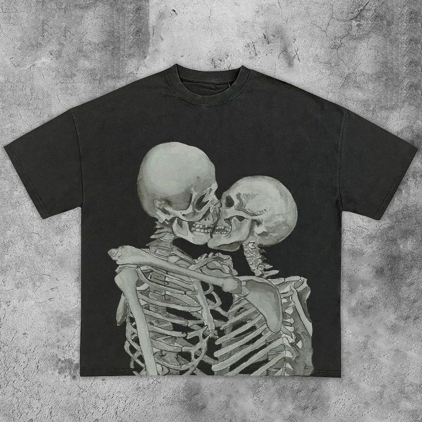 Skull print fashion round neck T-shirt men