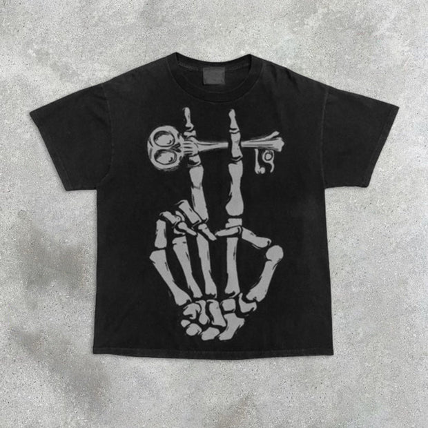 Skull Gesture Graphic Print Short Sleeve T-Shirt