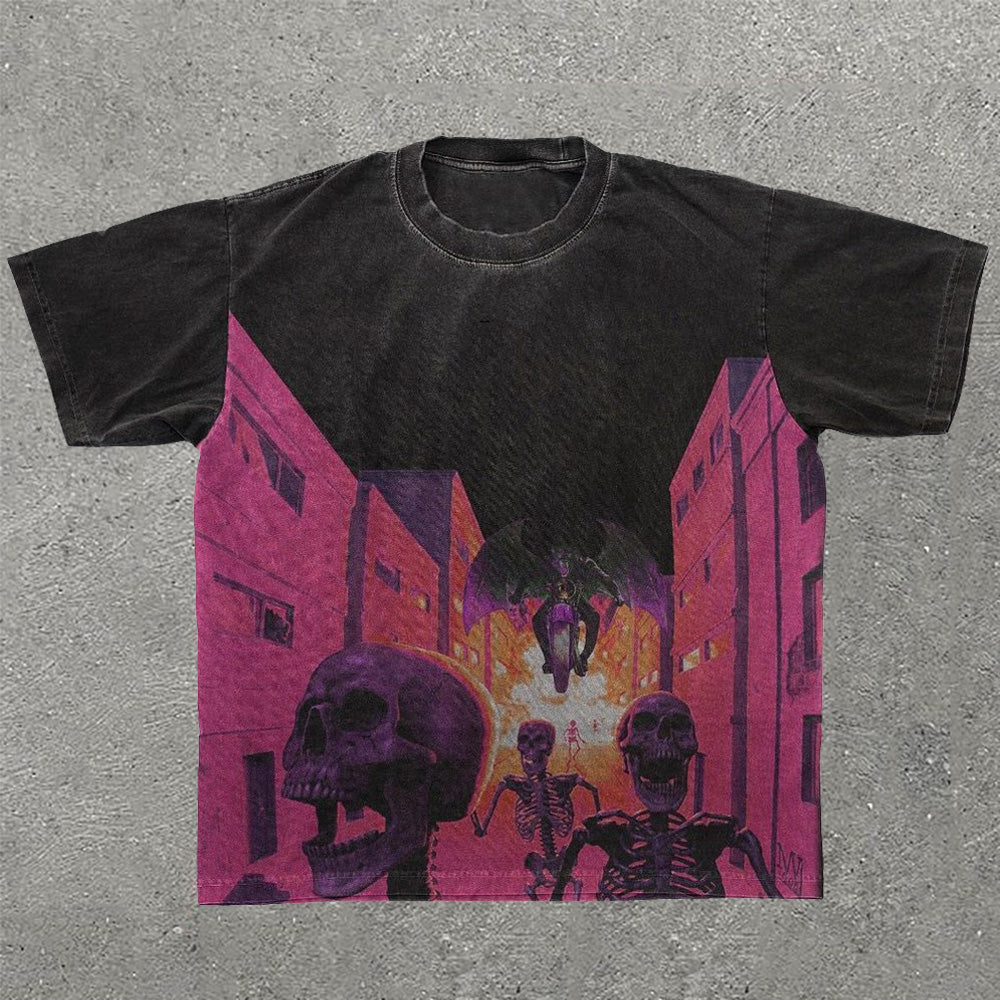 Casual Castle &Skull Print Short Sleeve T-shirt
