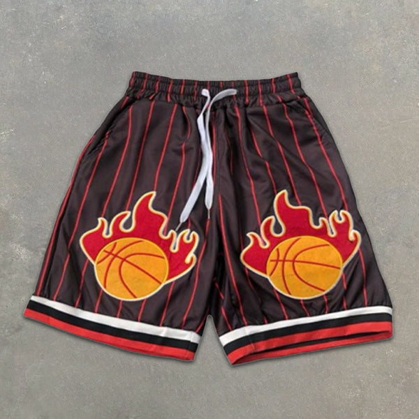 Basketball Graphic Print Striped Colorblock Shorts