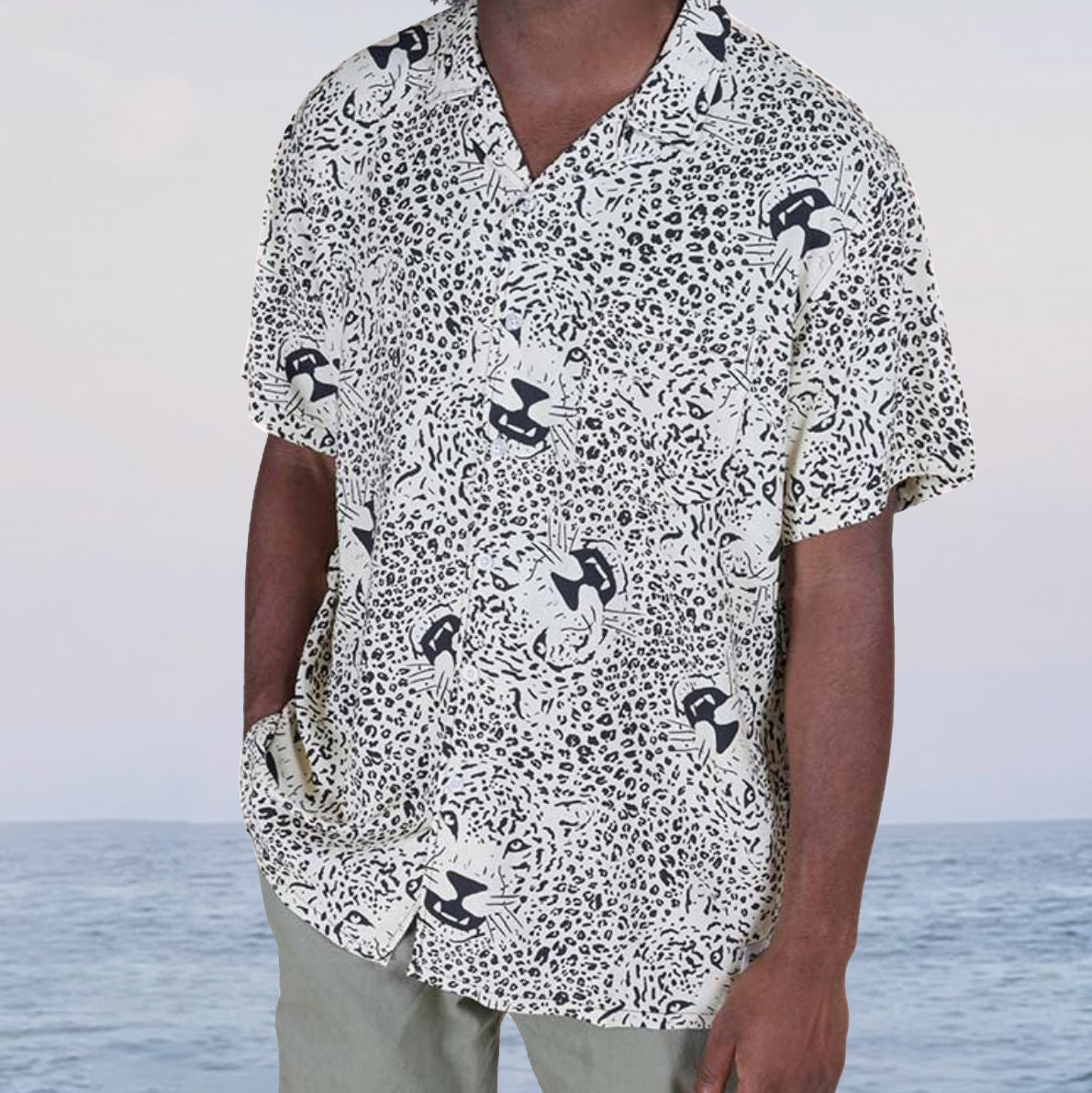 Tiger and Leopard Print Seaside Short Sleeve Shirt