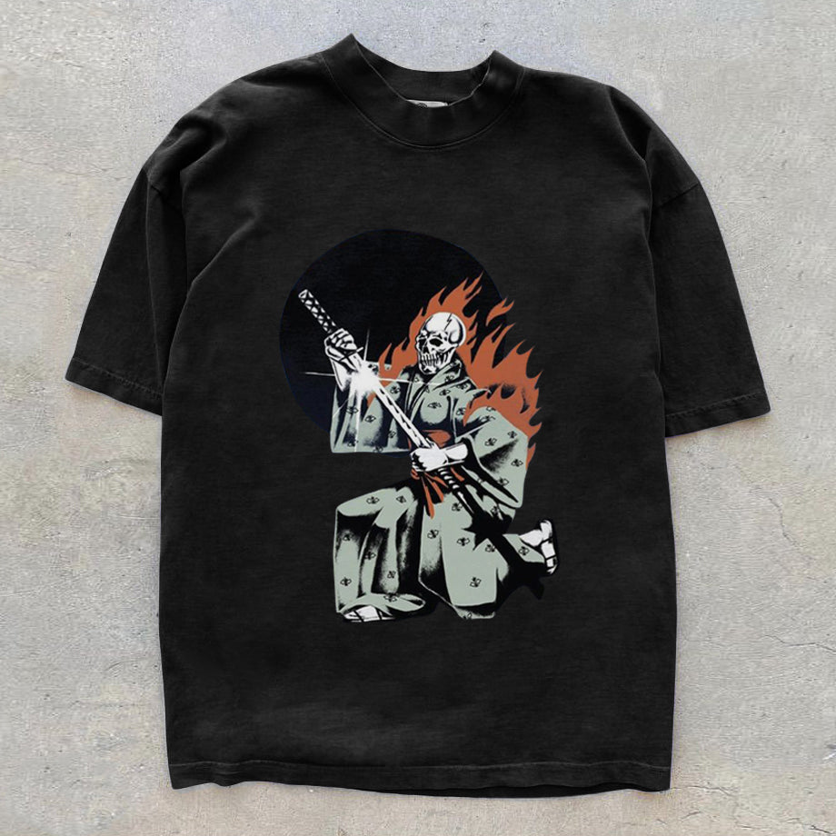 Statement street samurai print T-shirt