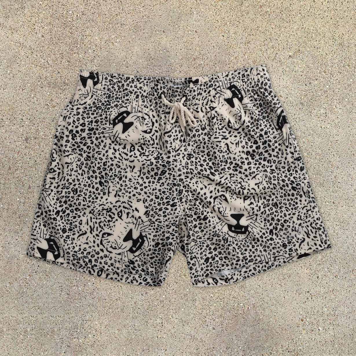 Vintage Tiger Pattern Seaside Beach Shorts