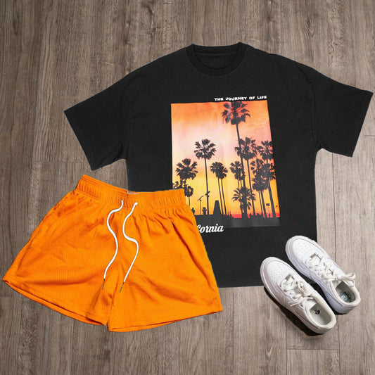 Tropical Print T-Shirt Shorts Two-Piece Set