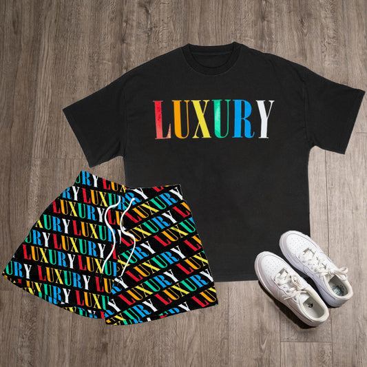 Luxury Print T-Shirt Mesh Shorts Two-Piece Set