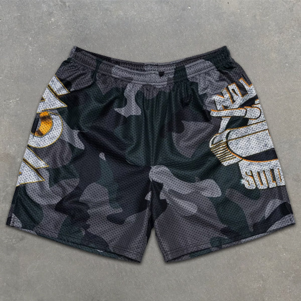 tank graphic print camouflage shorts