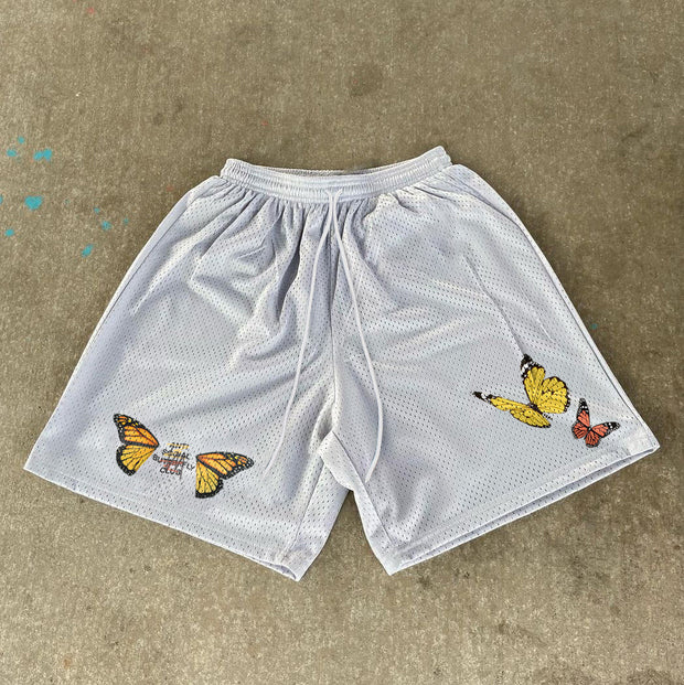 Retro Butterfly Tide Brand Casual Mesh Shorts